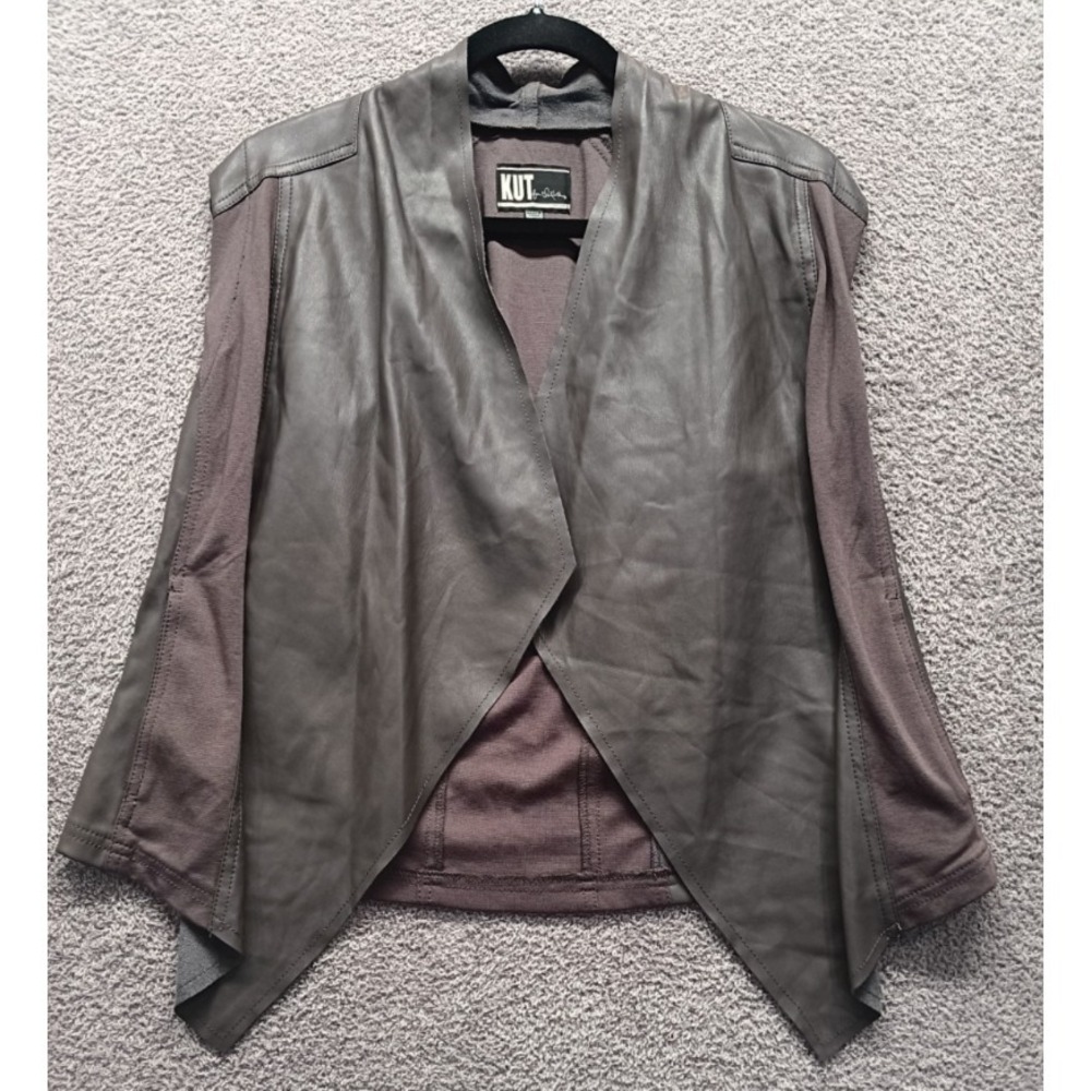 Kut From The Kloth Faux Leather Drape Vest L‎ Brown Open Front Boho Chic